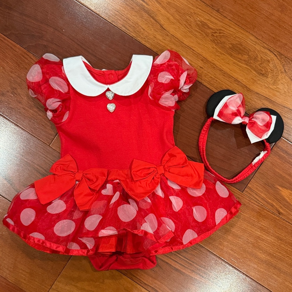 Disney Baby - Minnie Mouse Red Polka Dot Dress with Matching Headband - 12-18m